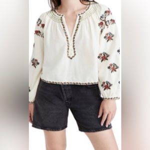 THE GREAT. The Passage Top Floral Embroidered Blouse